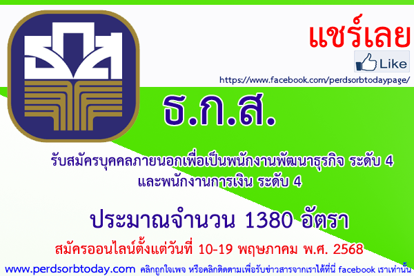เปิดสอบทูเดย์ดอทคอม หางาน ราชการ ธนาคารเพื่อการเกษตรและสหกรณ์การเกษตร